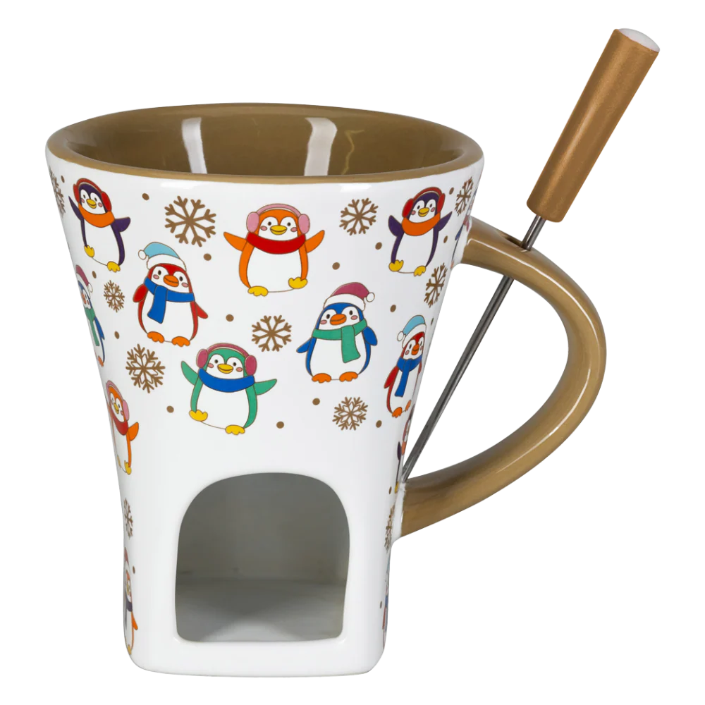 Schokoladenfondue - Set "Snow penguins",weiss/gold, 3-teilig